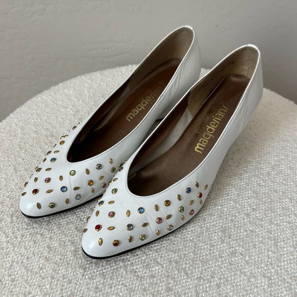 VTG California Magdesians Jeweled Rhinestone Embellished Kitten Wedge Size 8.5 - Picture 2 of 8